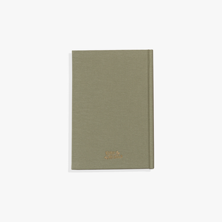 Green notebook with a logo on a white background