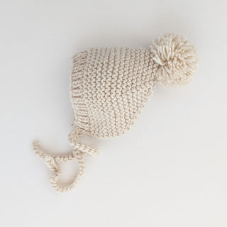 Natural Garter Stitch Knit Bonnet - Hat- Huggalugs