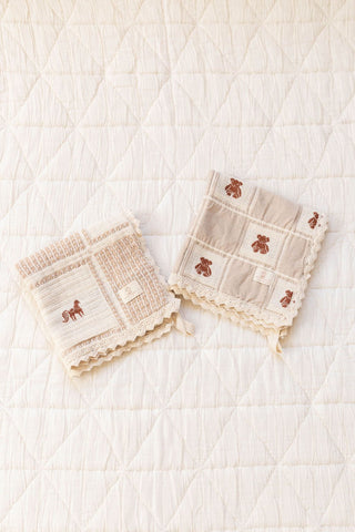 Patchwork Teddy Lovie - Pacifier Holder - New Grain