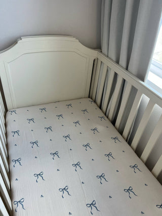 Blue Bows Cotton Crib Sheet - Crib Sheets - Dreamy Skies Baby