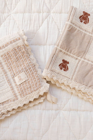 Patchwork Teddy Lovie - Pacifier Holder - New Grain