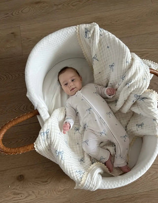 Blue Bows Gauze Blanket - Blanket - Dreamy Skies Baby